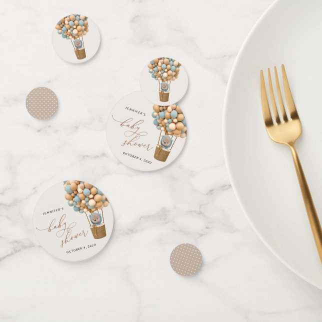 Bear, Blue Balloons, Hot Air Balloon, Baby Shower Confetti (Group)