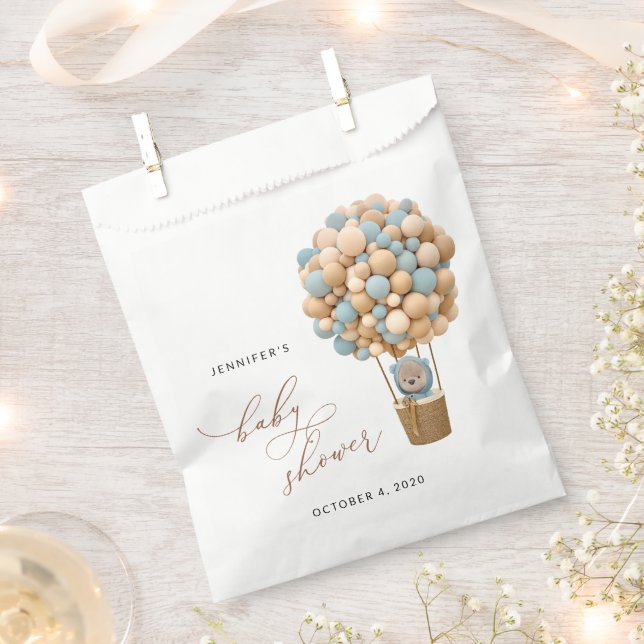 Bear, Blue Balloons, Hot Air Balloon, Baby Shower Favour Bags (Clipped)