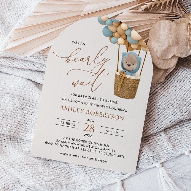 Bear, Blue Balloons, Hot Air Balloon, Baby Shower Invitation (Creator Uploaded)