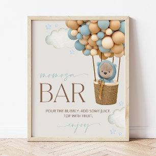 Bear, Blue Balloons, Hot Air Balloon, Momosa Bar Poster