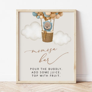 Bear, Blue Balloons, Hot Air Balloon, Momosa Bar Poster