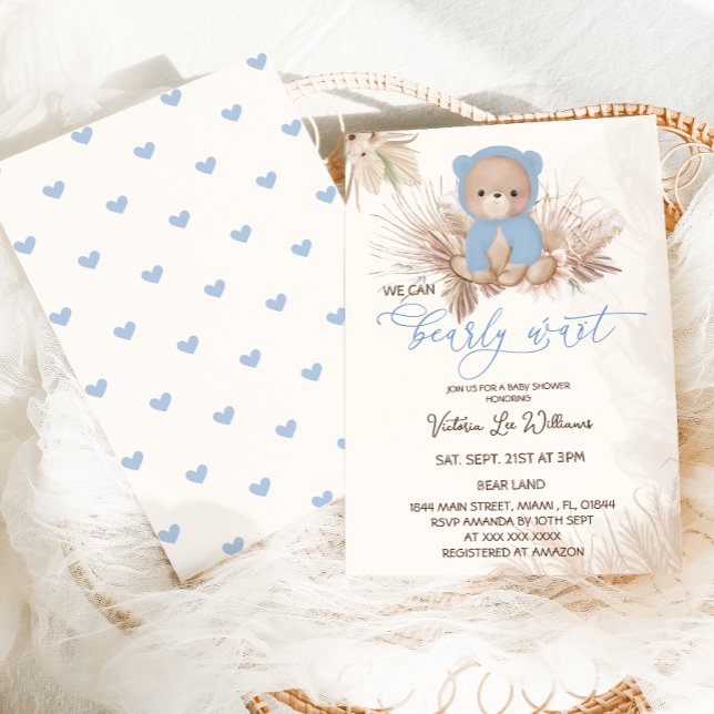 Bear Blue Boho Boy Baby Shower  Invitation (Creator Uploaded)