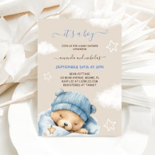 Bear Blue Boy Winter Baby Shower  Invitation