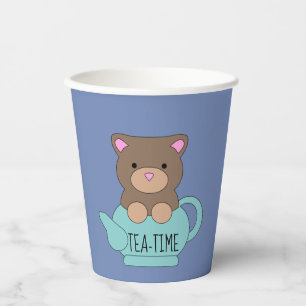 Bear Blue Cute Teapot Birthdays Kids Paper Cup