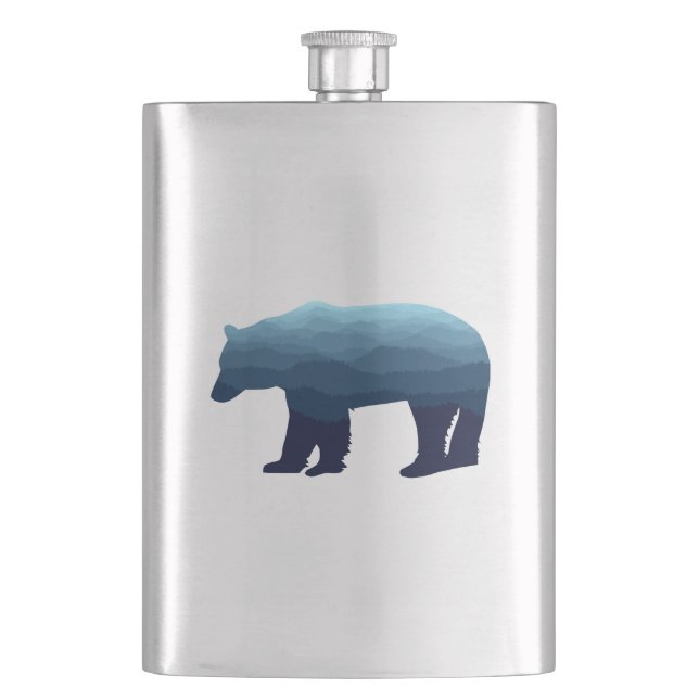 Bear Blue Forest Mountains Hip Flask (Front)
