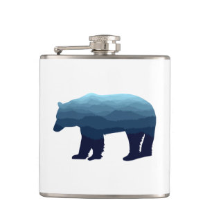 Bear Blue Forest Mountains Hip Flask