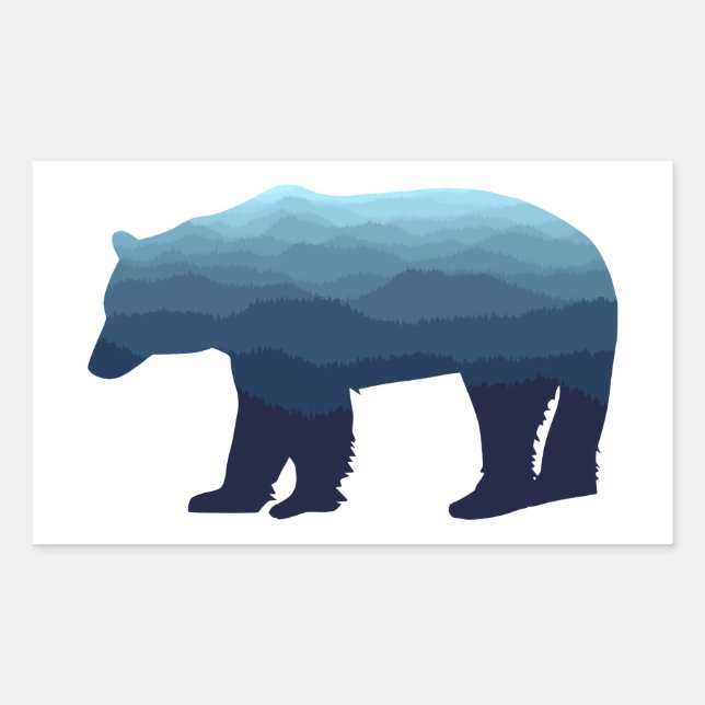 Bear Blue Forest Mountains Rectangular Sticker (Front)