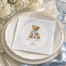 Bear Blue Gingham Boy Baby Shower