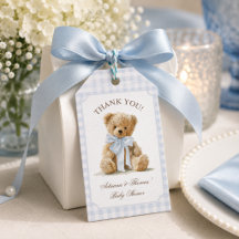 Bear Blue Gingham Boy Baby Shower Thank You