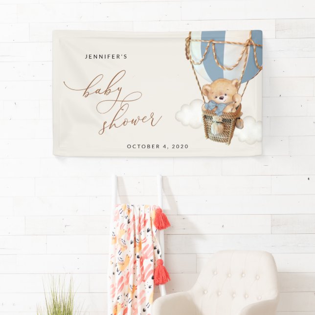 Bear, Blue Hot Air Balloon, Baby Shower Welcome Banner (Insitu)