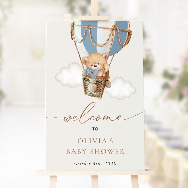 Bear, Blue Hot Air Balloon, Baby Shower Welcome Poster (Creator Uploaded)