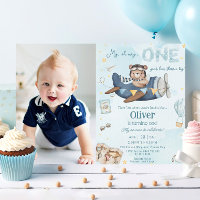 Bear Blue Plane Time Flies One 1st Birthday Photo