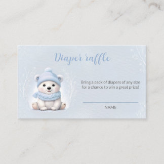 Bear Blue Winter Baby Shower Diaper Raffle Card