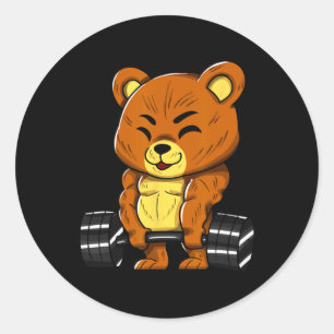 Bear Bodybuilder Bodybuilding Muscle Gym Weightlif Classic Round Sticker