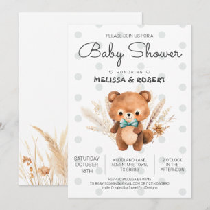 Bear Boho Baby Boy Shower Invitation