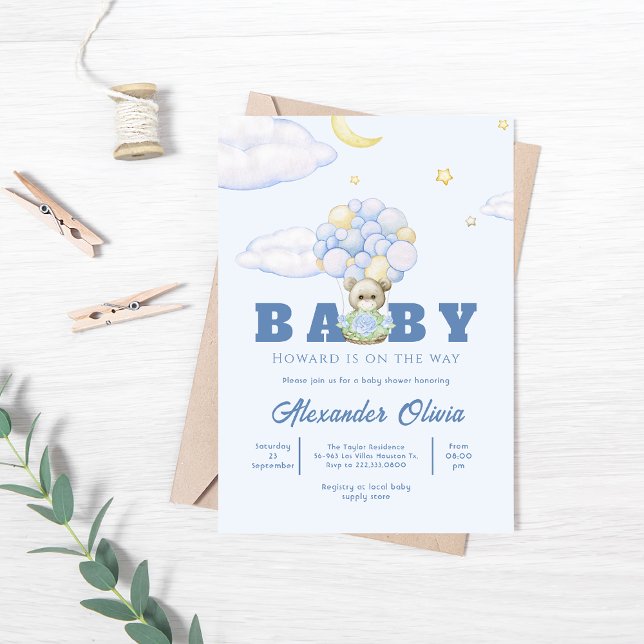 Bear Boho Blue Watercolor Baby Shower Invitation (Creator Uploaded)