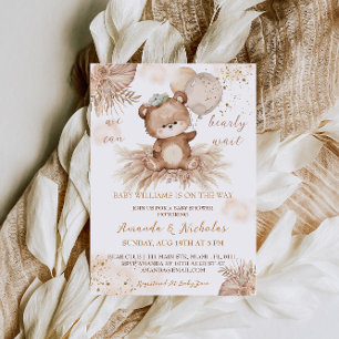 Bear Boho Floral Baby Shower Invitation