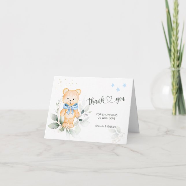 Bear Boy Baby Shower Thank You Folded Note Card (Front)