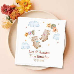 Bear Boy Girl Twins - Joint 1st Birthday Napkin