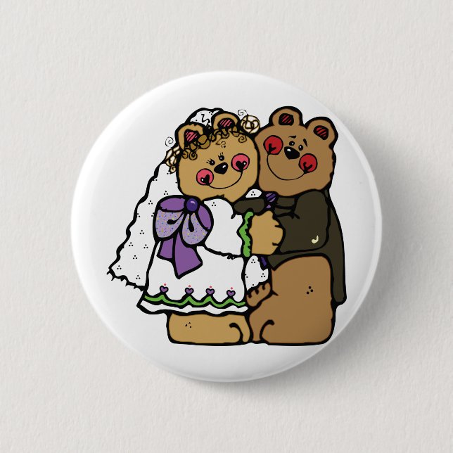 Bear Bride and Bear Groom 6 Cm Round Badge (Front)