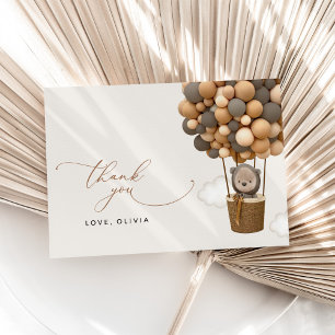 Bear, Brown Balloons, Hot Air Balloon, Baby Shower Thank You Card