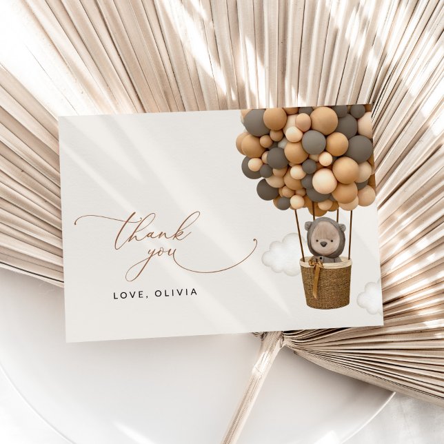 Bear, Brown Balloons, Hot Air Balloon, Baby Shower Thank You Card (Creator Uploaded)