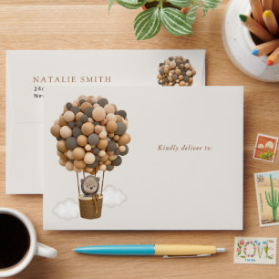 Bear, Brown Balloons, Hot Air Balloon, Birthday Envelope