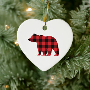 Bear Buffalo Check Christmas Art Ceramic Tree Decoration