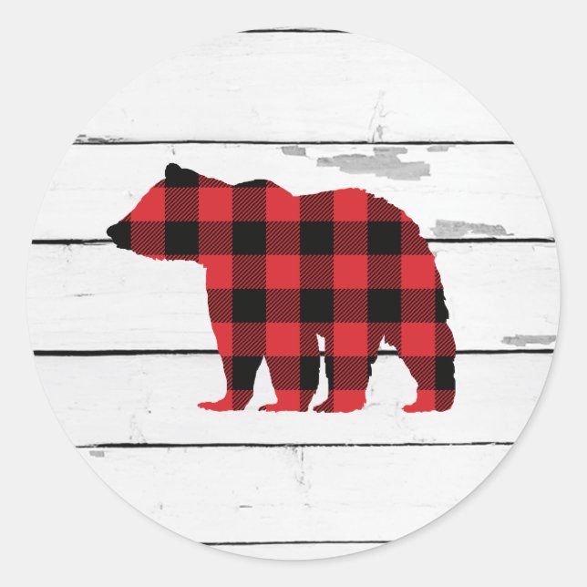 Bear Buffalo Check Pattern Cabin Stickers (Front)
