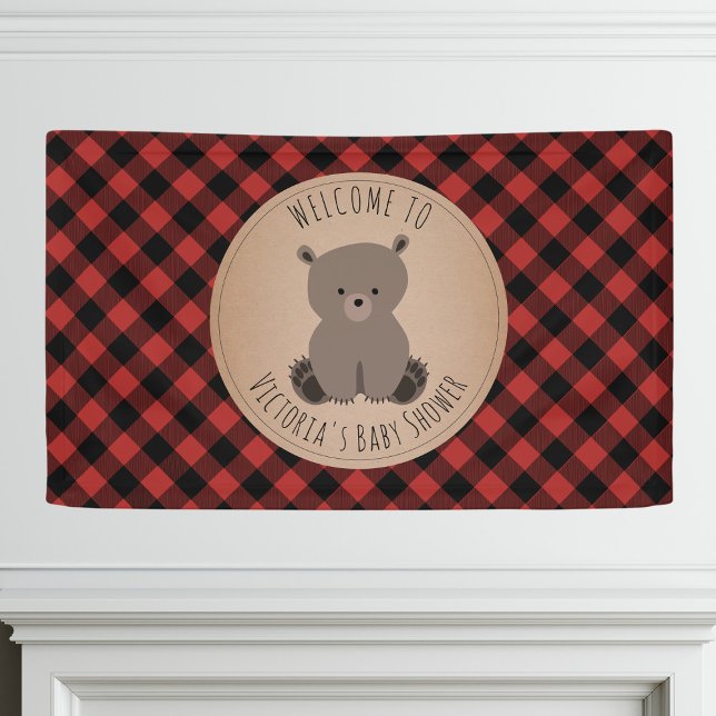 Bear Buffalo Plaid Baby Shower Welcome Banner (Creator Uploaded)