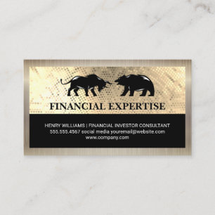 Bear Bull Market Logo Gold Sequin Business Card