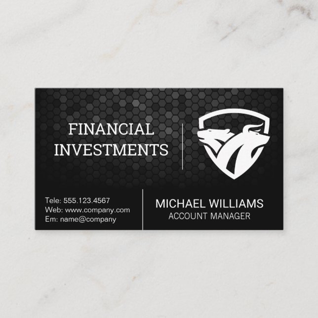 Bear Bull Shield Financial Logo Business Card (Front)