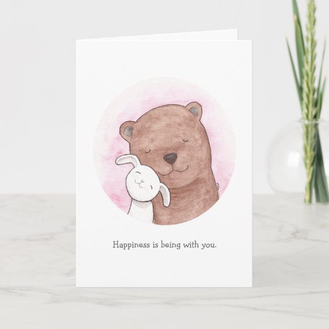 Bear & Bunny I love you Card Cute Happy Love Card (Front)