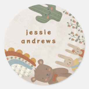bear bunny lion cactus rainbow Baby Shower Classic Round Sticker