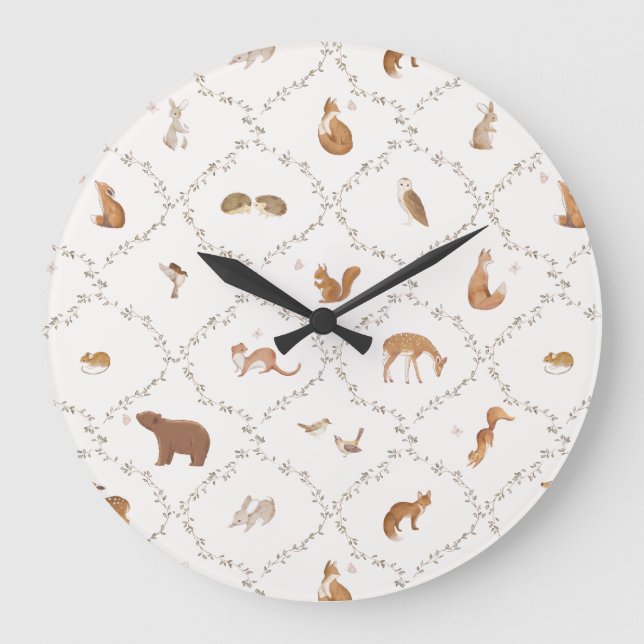 Bear Bunny Rabbit Fox Woodland Animals Forest Kids Large Clock (Front)