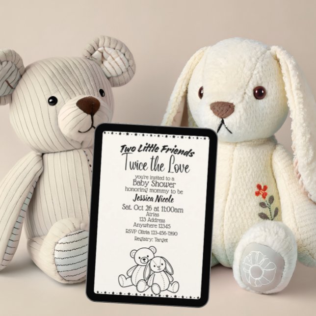 Bear & Bunny Stuffies Twin Baby Shower Invitation (Creator Uploaded)