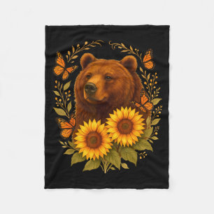Bear Butterfly Nature Rustic Sunflower Monarch Art Fleece Blanket