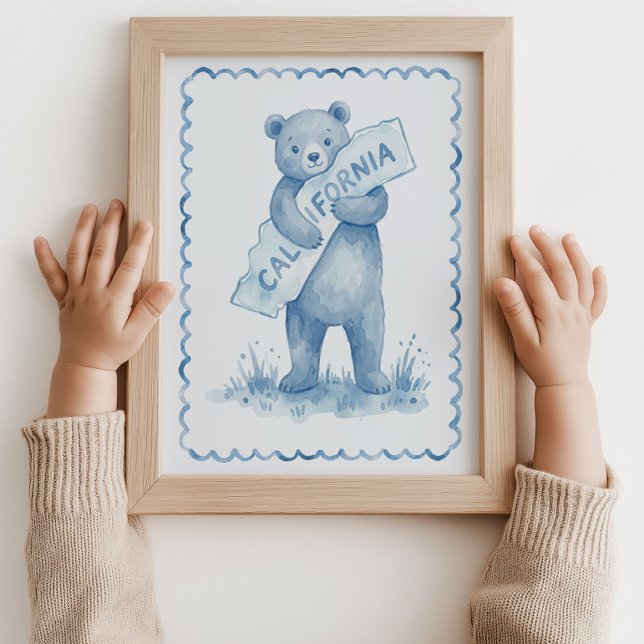 Bear California Map Nursery Blue Wall Art Poster (Bear California Map Nursery Blue Wall Art Poster)