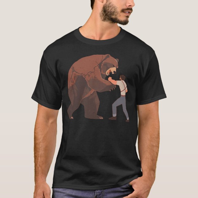 Bear Challenge - Funny Man vs Wild Bear Fight outd T-Shirt (Front)