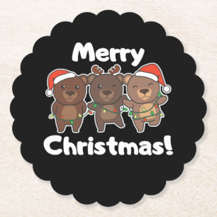 Bear Christmas Animals Bears Merry Christmas Paper Coaster