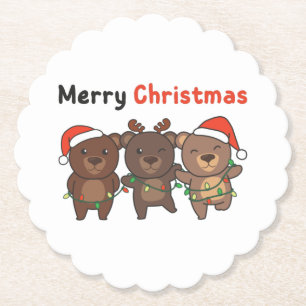 Bear Christmas Animals Bears Merry Christmas Paper Coaster