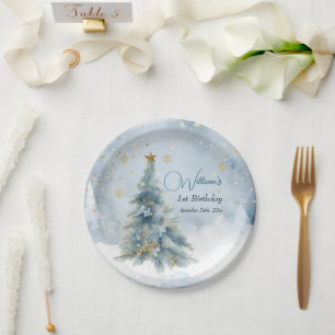 Bear Christmas One First Birthday Winter Paper Plate