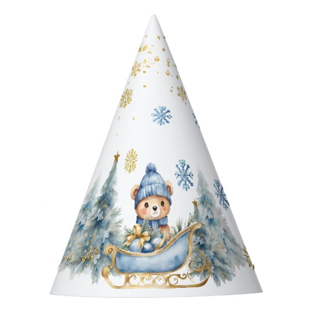 Bear Christmas One First Birthday Winter Party Hat (Front)