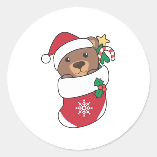 Bear Christmas Snow Winter Animals Bears Classic Round Sticker (Front)