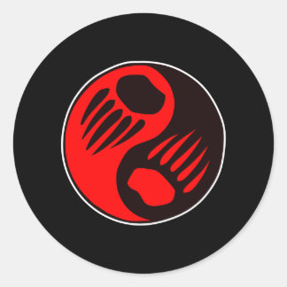 Bear Claw Yin Yang Black Classic Round Sticker