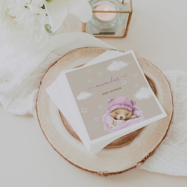 Bear clouds baby girl shower  napkin (Creator Uploaded)