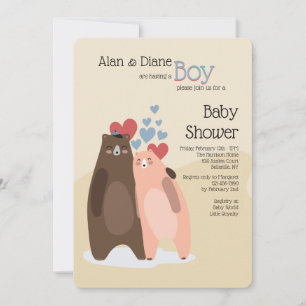 Bear Couple Boy Baby Shower Invitation