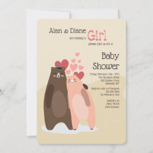Bear Couple Girl Baby Shower Invitation