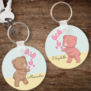 Bear Couple in Love Blue Personalized Key Ring