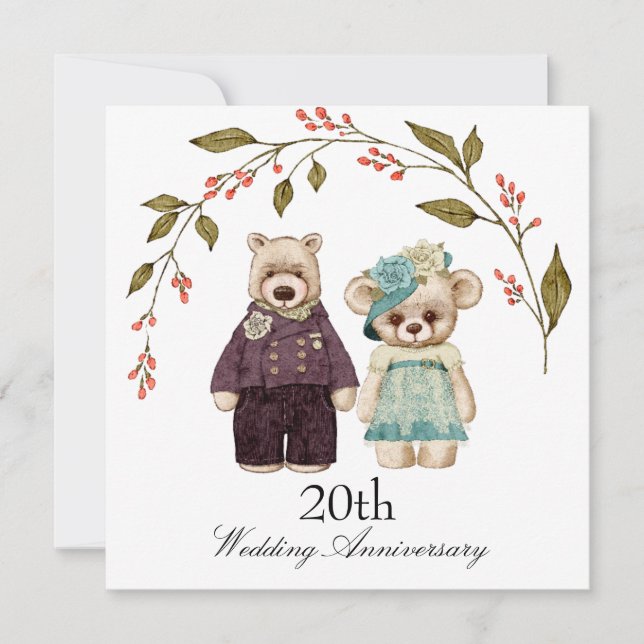 Bear Couple Wedding Anniversary Invitation (Front)